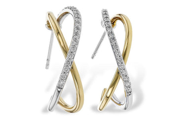 14K Gold Diamond X-Shape C-Hoop Earrings DER-26059